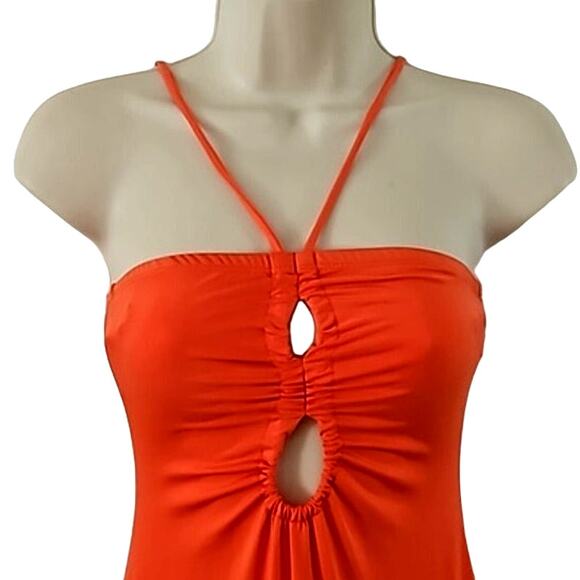 NWOT Sincerely Jules Women’s Orange Halter Neck Maxi Dress Cut Out Detail Size S - Picture 4 of 5